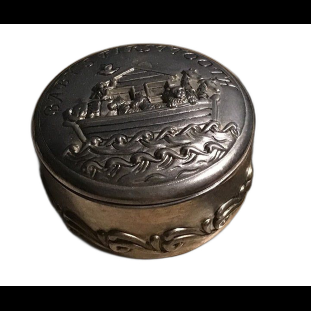 Vintage Noah's Ark Baby's First Tooth Pewter Trinket Box Keepsake Godinger